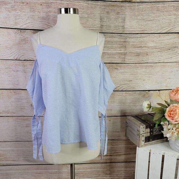 Urban Outfitter Kimchi‎ Blue Women’s Cold-Shoulder Tie-Sleeve Top Size Large - Picture 1 of 7